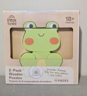 Little Town Frog & Snail Wooden Puzzles New in Box 18 month+ baby learning toy